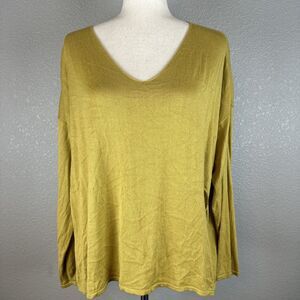 Planet Lauren G Oversize Distressed Slashed Sweater One Size Chartreuse Pima